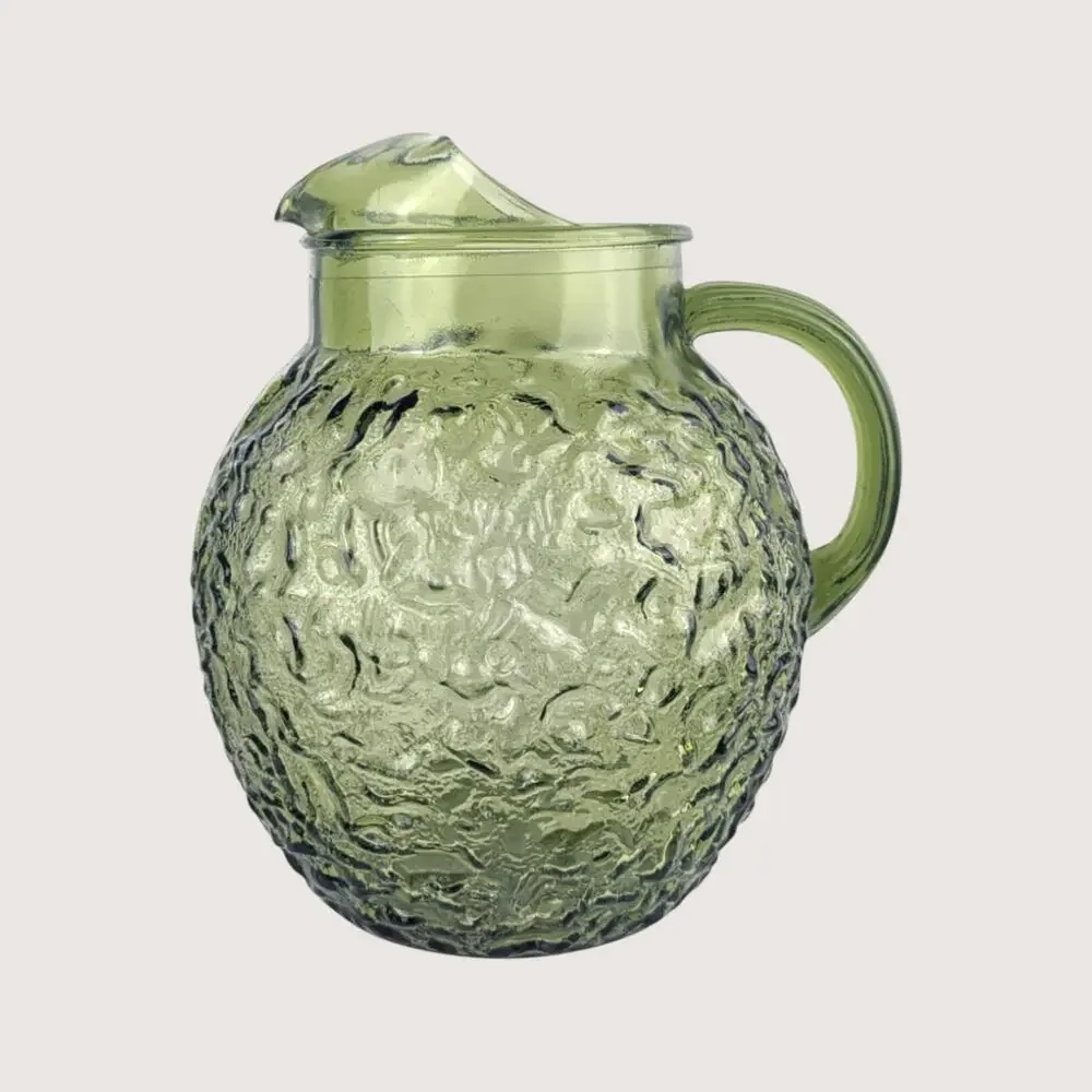 Vintage Anchor Hocking Lido Milano Green Crinkle Glass Pitcher